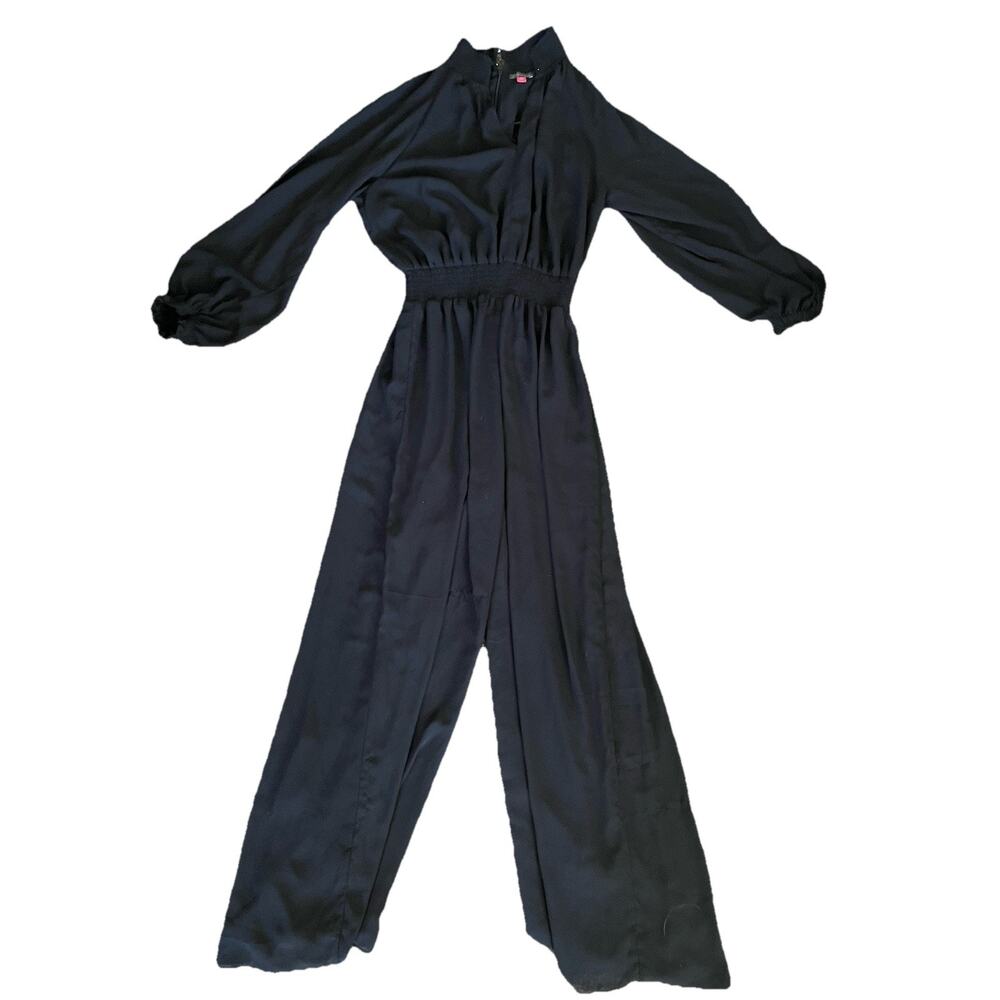 Vince Camuto Split Neck Wide Leg Jumpsuit Rich Black - Picture 2 of 11